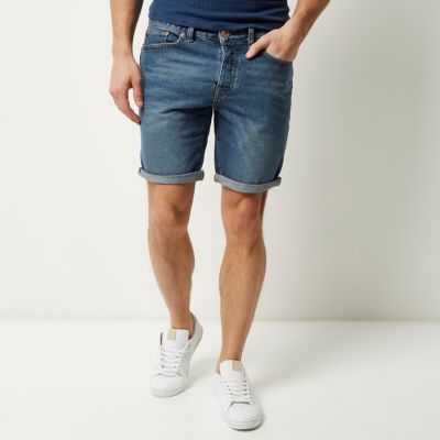 Vintage blue slim fit denim shorts